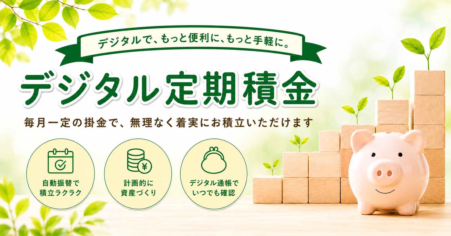 デジタル定期積金 毎月一定の掛金で、無理なく着実にお積立いただけます